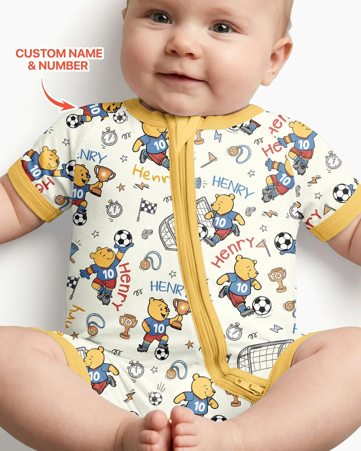 Personalized Classic Bear World Soccer Bamboo Shorty Zippy
