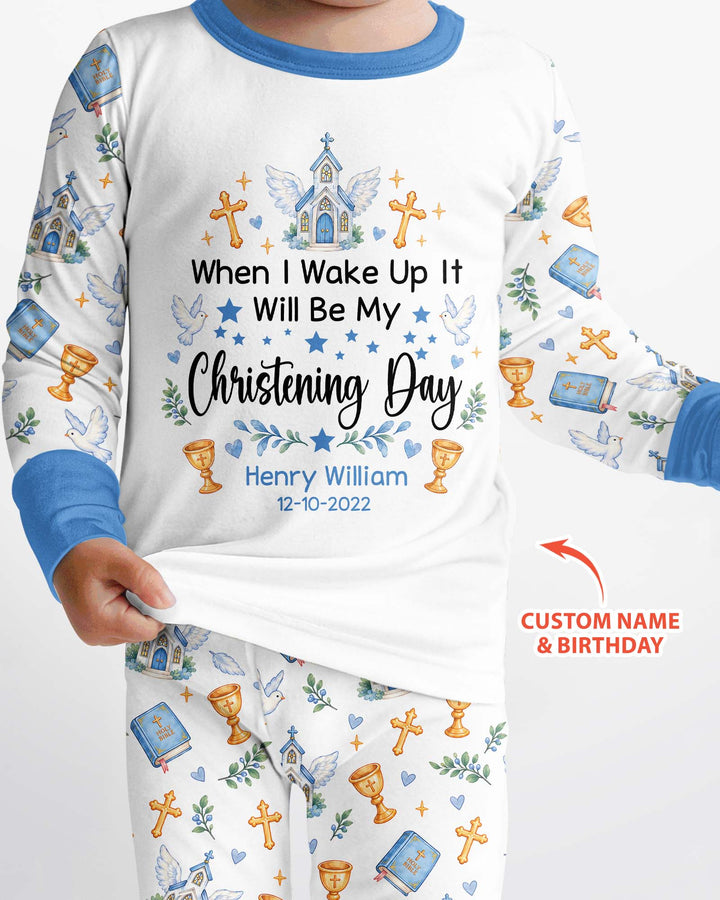 Personalized When I Wake Up It Will Be My Christening Day Bamboo Two Piece Long Sleeve Pajama Set