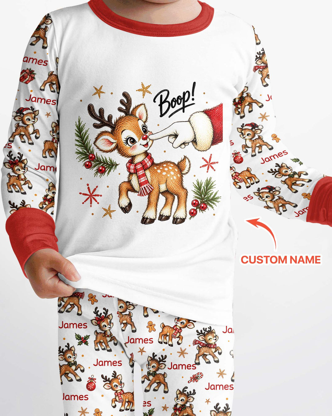 Reindeer Santa Boop Custom Name Bamboo Two Piece Long Sleeve Pajama Set