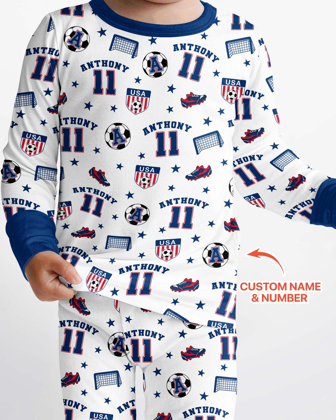 Custom Name Soccer Time Bamboo Two Piece Long Sleeve Pajama Set