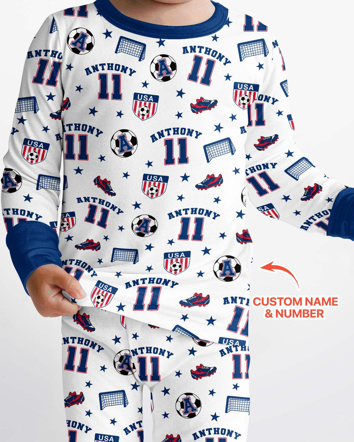 Custom Name Soccer Time Bamboo Two Piece Long Sleeve Pajama Set