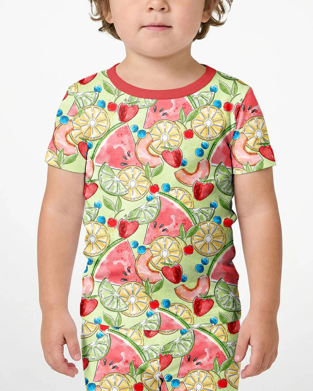 Sweet Summer Fruits Family Matching Bamboo Two Piece Short Sleeve Shorts Pajama Set