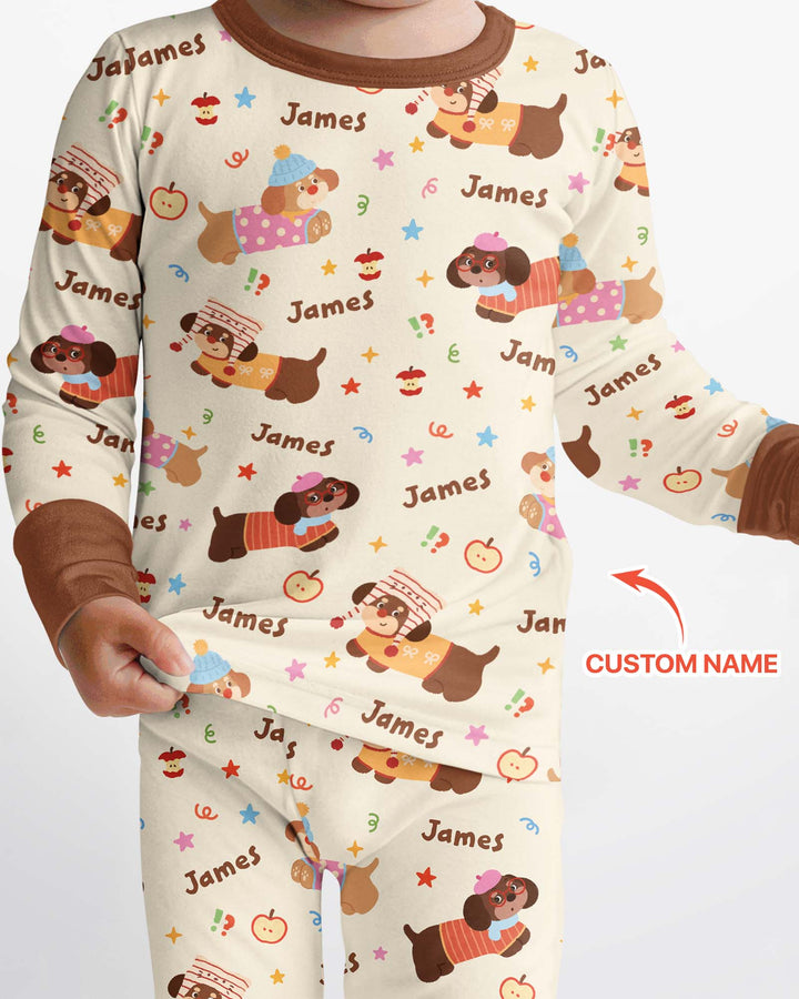 Cute Cozy Puppy Bamboo Two Piece Long Sleeve Pajama Set