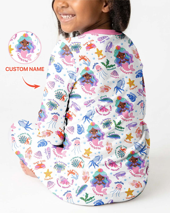 Personalized Cute Mermaid Bamboo Two Piece Long Sleeve Pajama Set