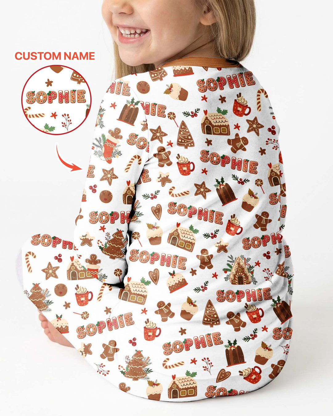 Personalized Gingerbread Christmas Bamboo Two Piece Long Sleeve Pajama Set