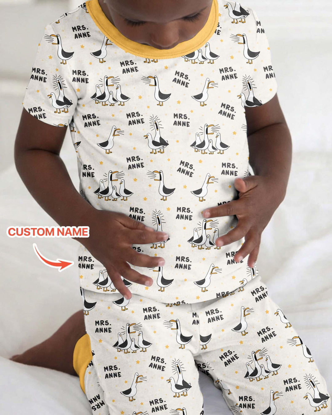 Custom Funny Seagulls Teacher Bamboo Two Piece Short Sleeve Pajama Set