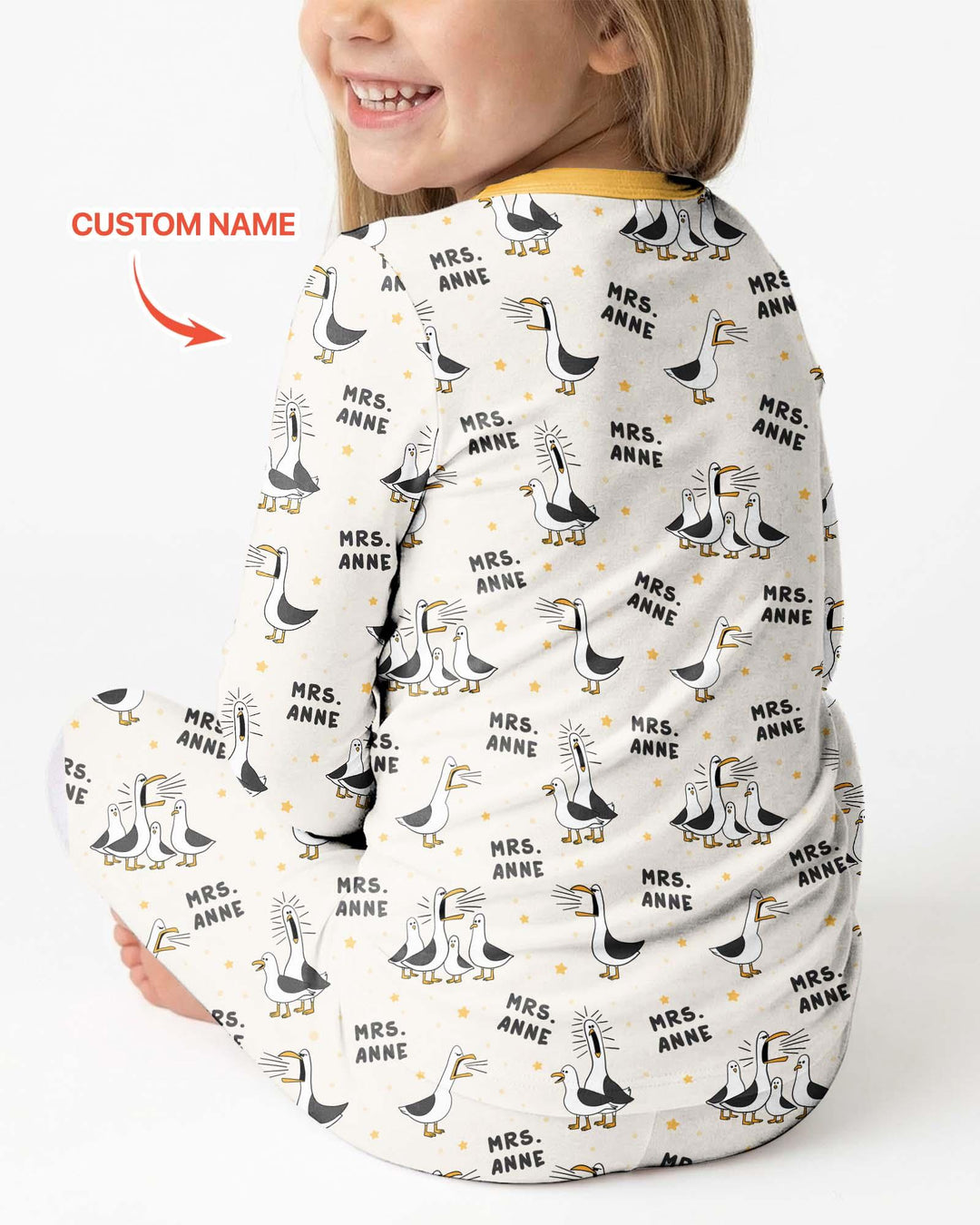 Custom Funny Seagulls Teacher Bamboo Two Piece Long Sleeve Pajama Set