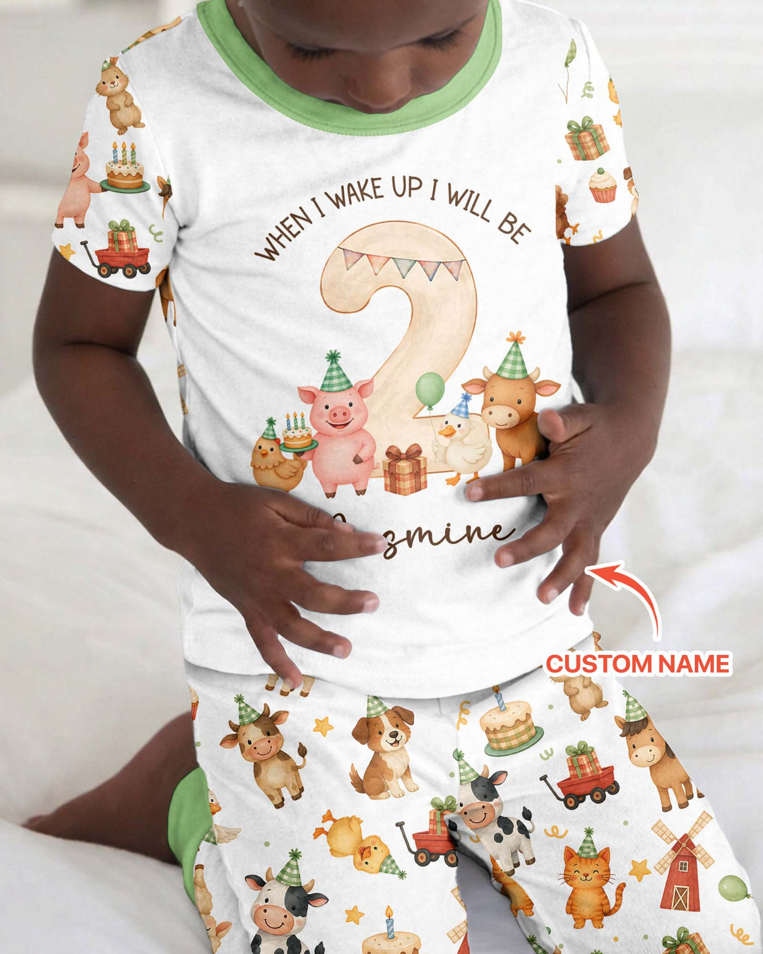 Personalized Farm Animals When I Wake Up I Will Be Birthday Bamboo Two Piece Short Sleeve Pajama Set