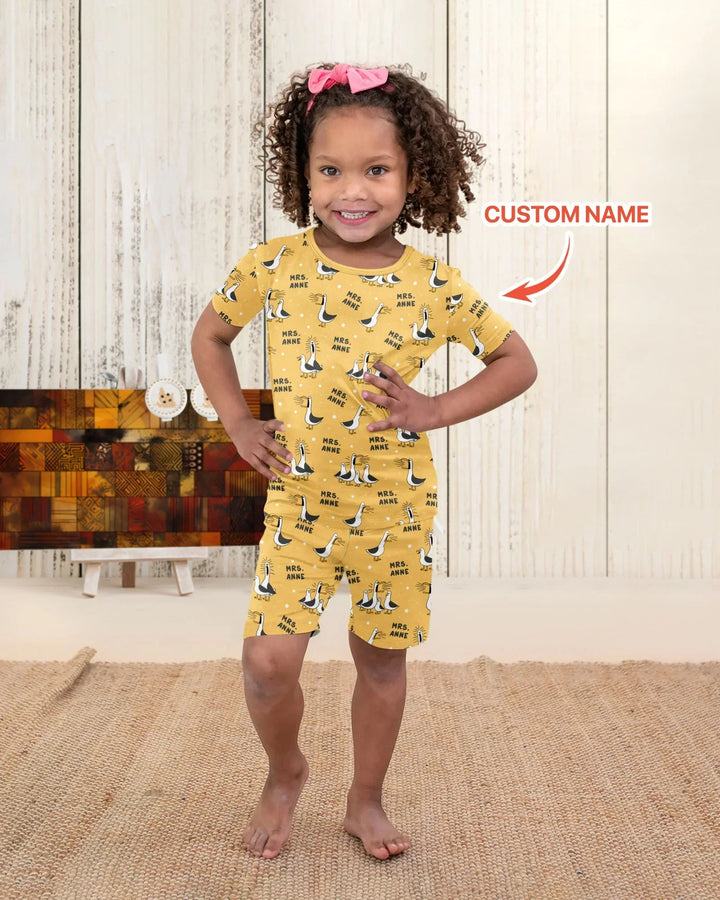 Custom Funny Seagulls Teacher Bamboo Two Piece Short Sleeve Shorts Pajama Set