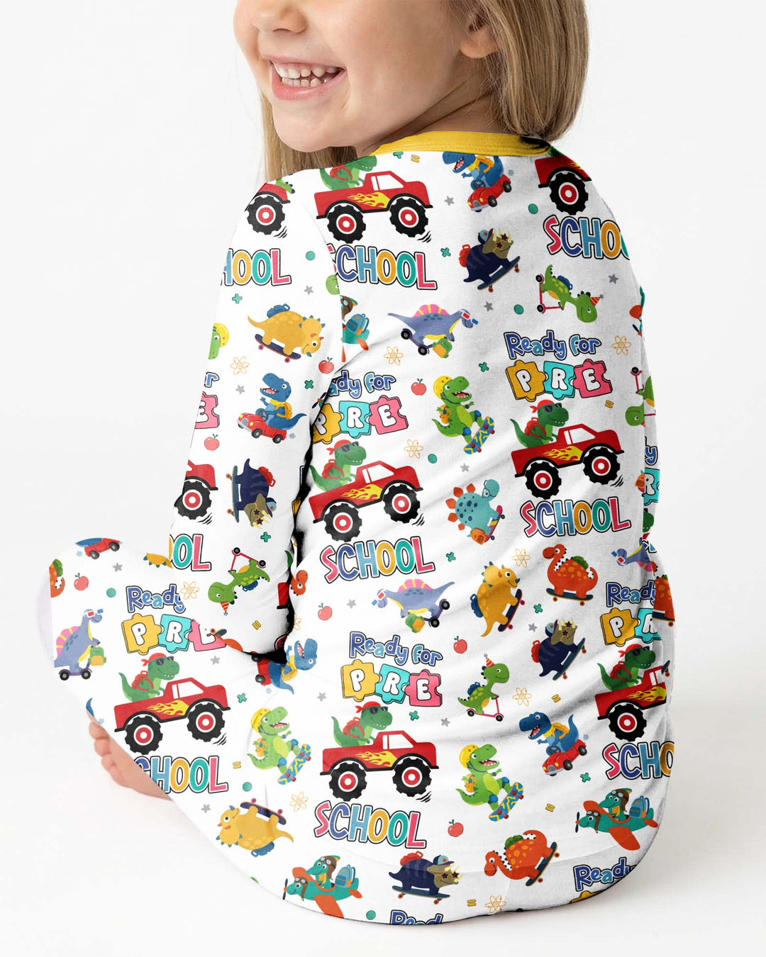 First Day of Preschool T-Rex Bamboo Two Piece Long Sleeve Pajama Set