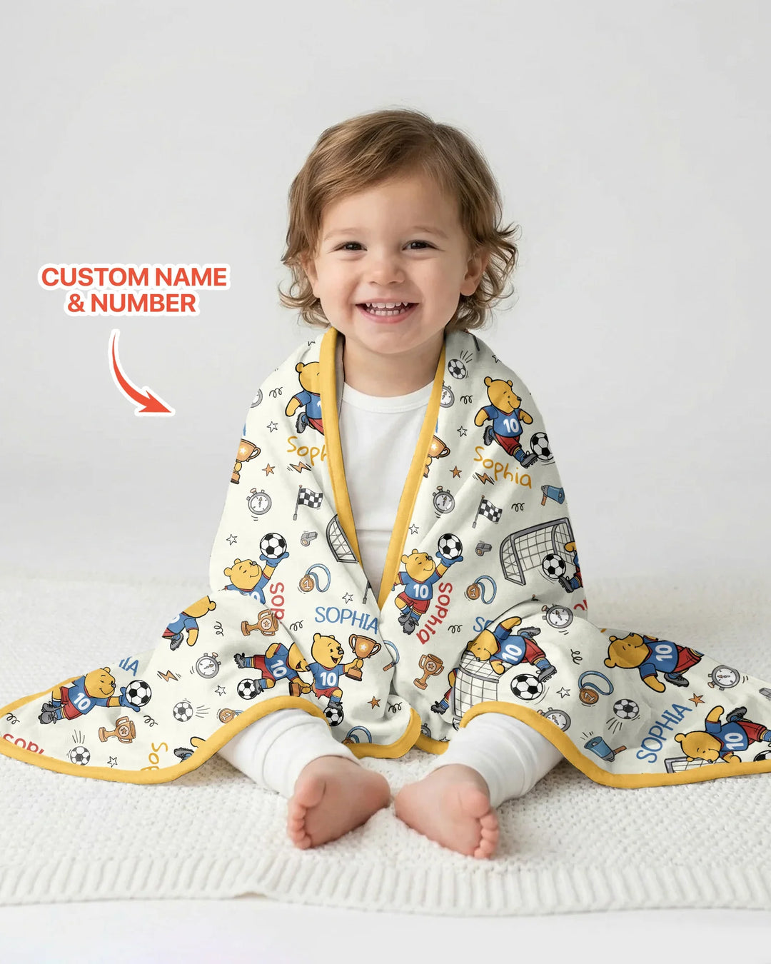Personalized Classic Bear World Soccer Bamboo Blanket