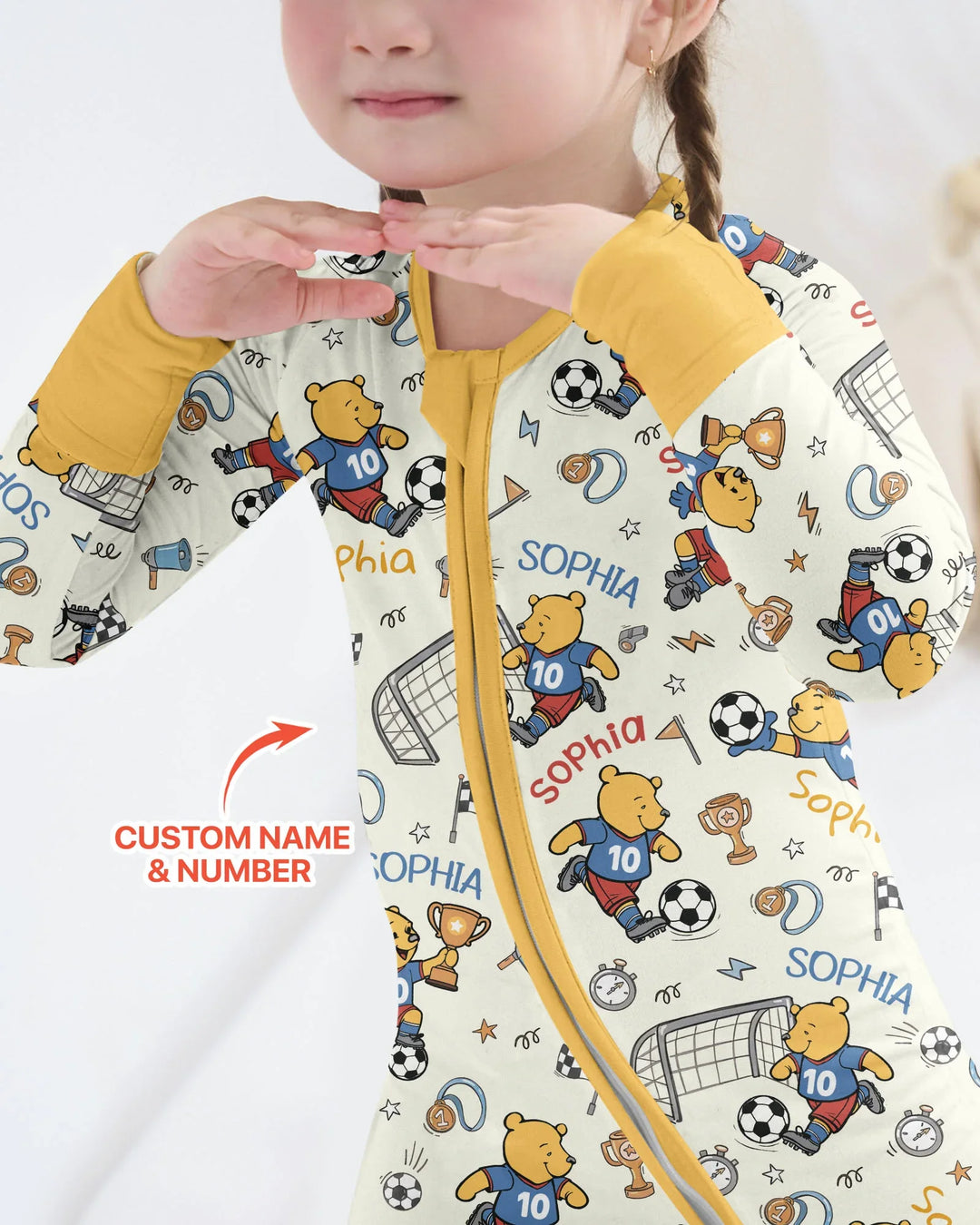 Personalized Classic Bear World Soccer Bamboo Convertible Zippy