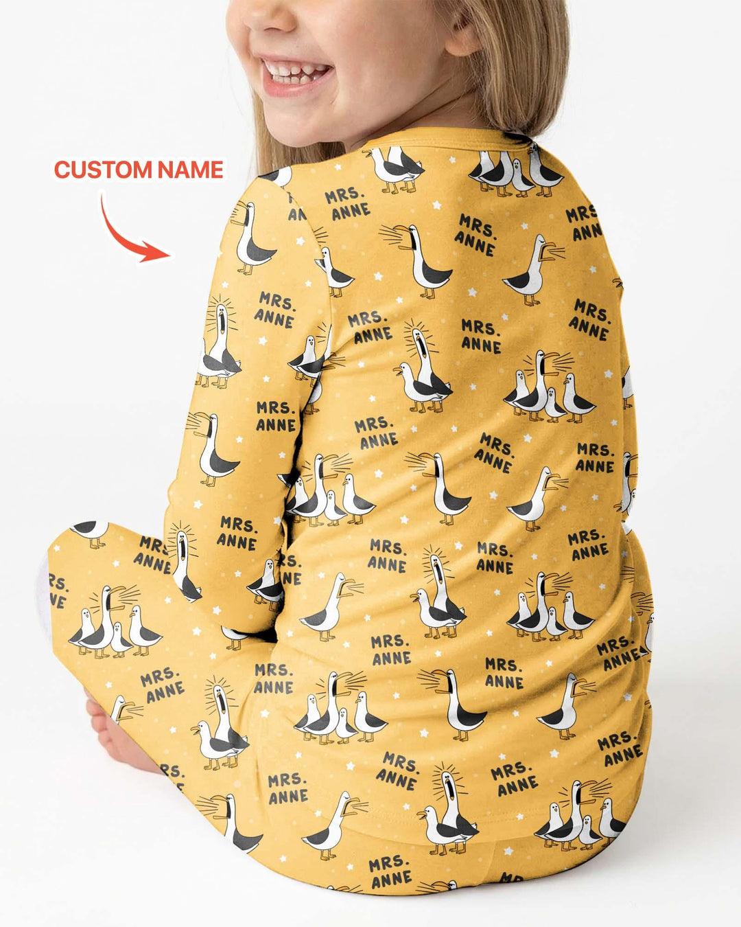 Custom Funny Seagulls Teacher Bamboo Two Piece Long Sleeve Pajama Set
