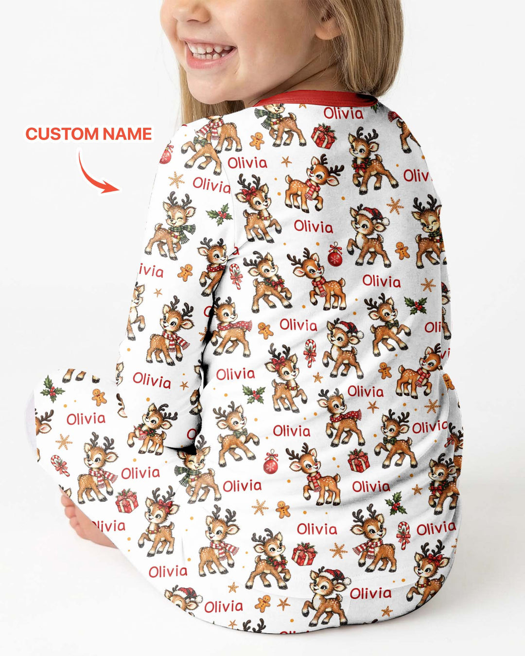 Reindeer Santa Boop Custom Name Bamboo Two Piece Long Sleeve Pajama Set