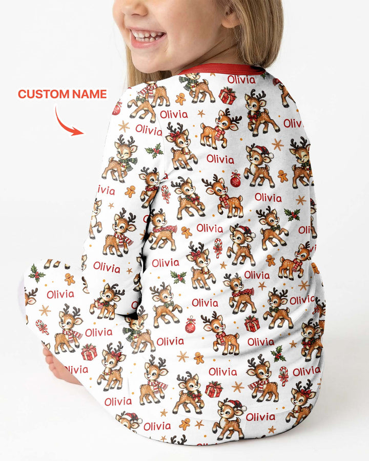 Reindeer Santa Boop Custom Name Bamboo Two Piece Long Sleeve Pajama Set