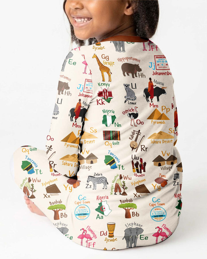 Explore Africa Geography Alphabet Bamboo Two Piece Long Sleeve Pajama Set