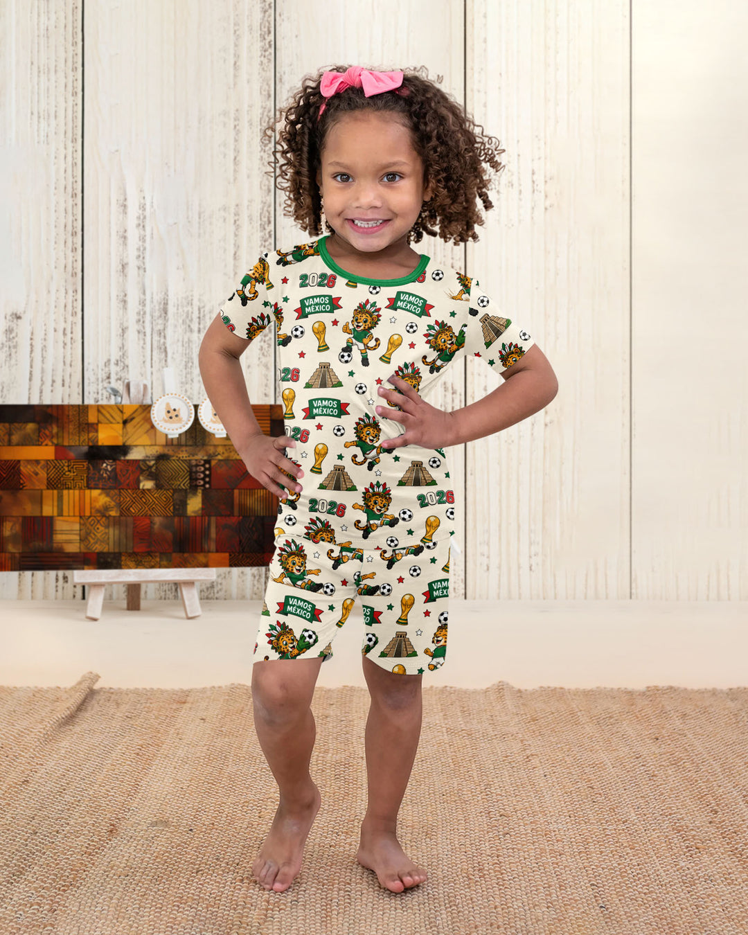 Jaguar 2026 Vamos Mexico Family Matching Bamboo Two Piece Short Sleeve Shorts Pajama Set