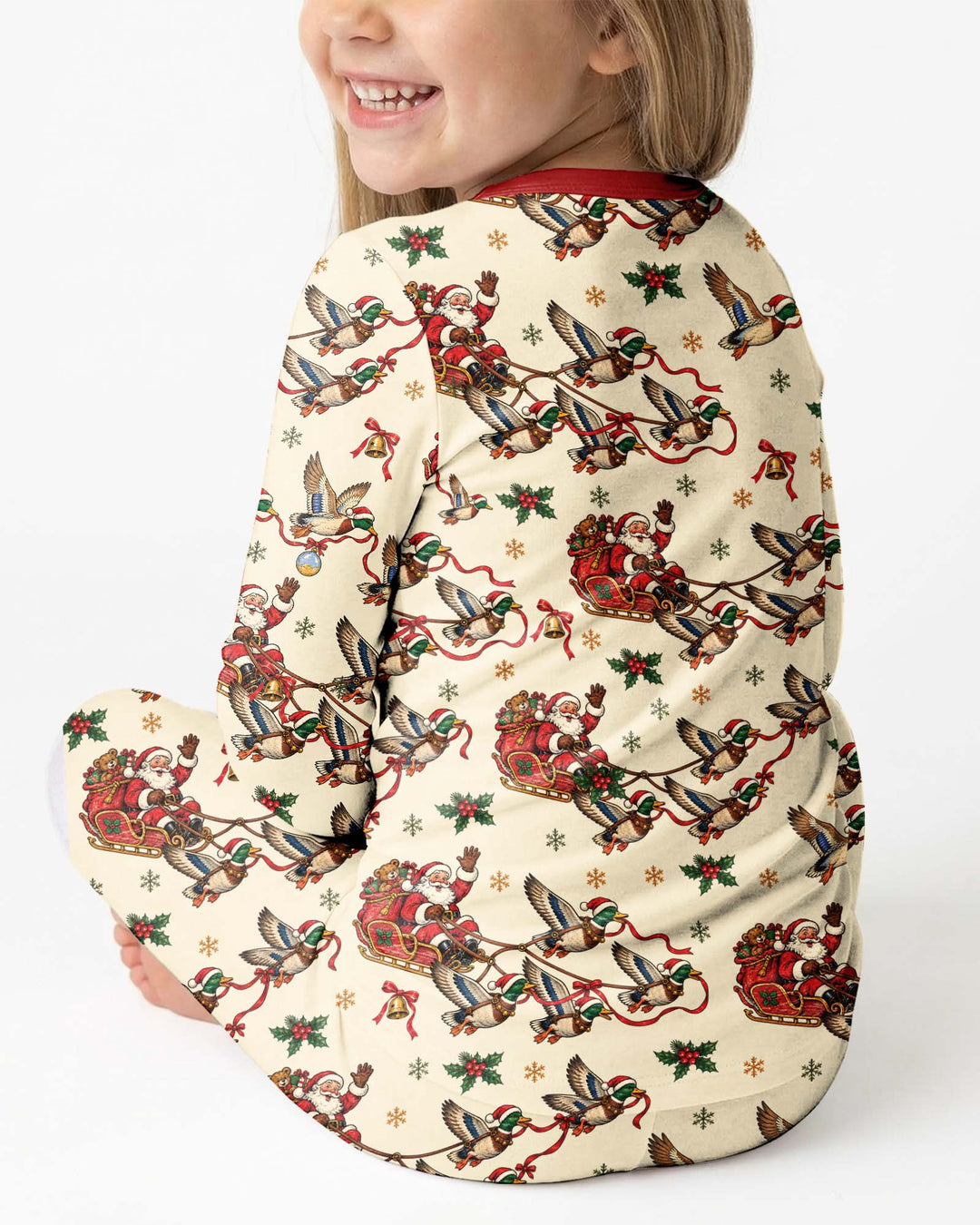 Santa Sleigh with Mallard Ducks Bamboo Two Piece Long Sleeve Pajama Set