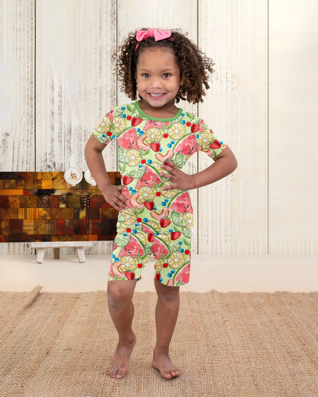 Sweet Summer Fruits Family Matching Bamboo Two Piece Short Sleeve Shorts Pajama Set