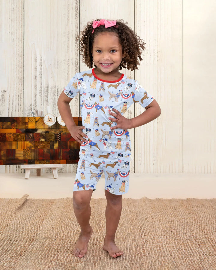 Patriotic Pups Family Matching Bamboo Two Piece Short Sleeve Shorts Pajama Set