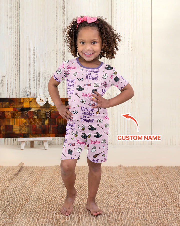 Custom Name Mischief Maker In Training Bamboo Two Piece Short Sleeve Shorts Pajama Set