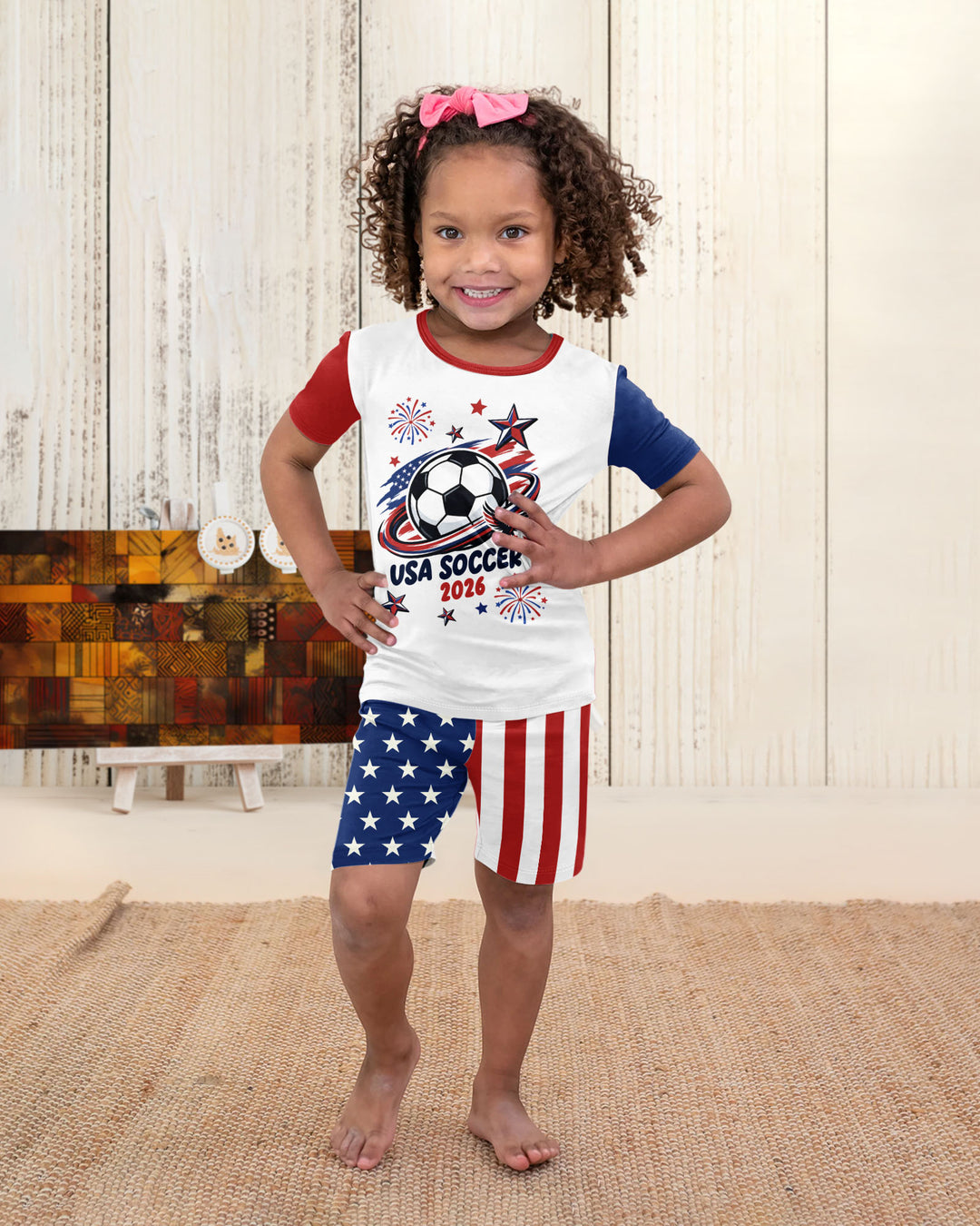 USA Soccer 2026 Family Matching Bamboo Two Piece Short Sleeve Shorts Pajama Set