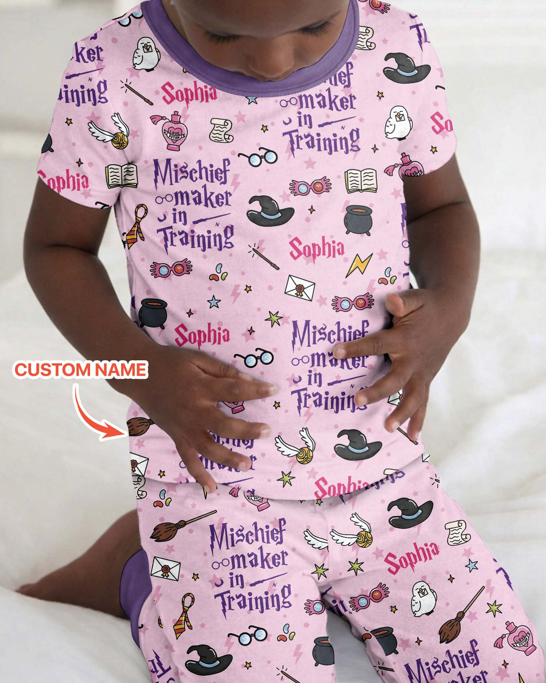 Custom Name Mischief Maker In Training Bamboo Two Piece Short Sleeve Pajama Set