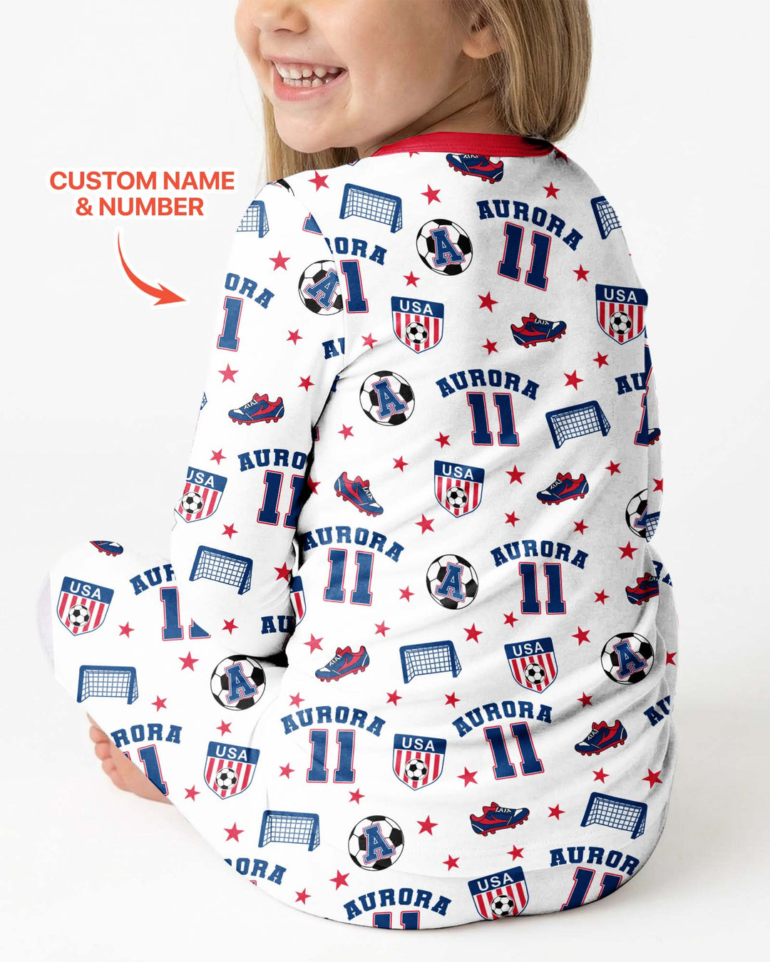 Custom Name Soccer Time Bamboo Two Piece Long Sleeve Pajama Set