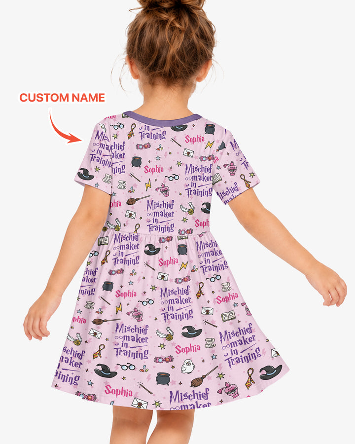Custom Name Mischief Maker In Training Bamboo Twirl Dress