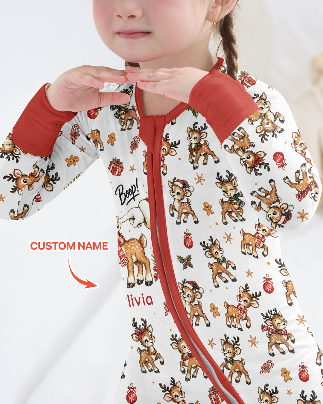 Reindeer Santa Boop Custom Name Bamboo Convertible Zippy