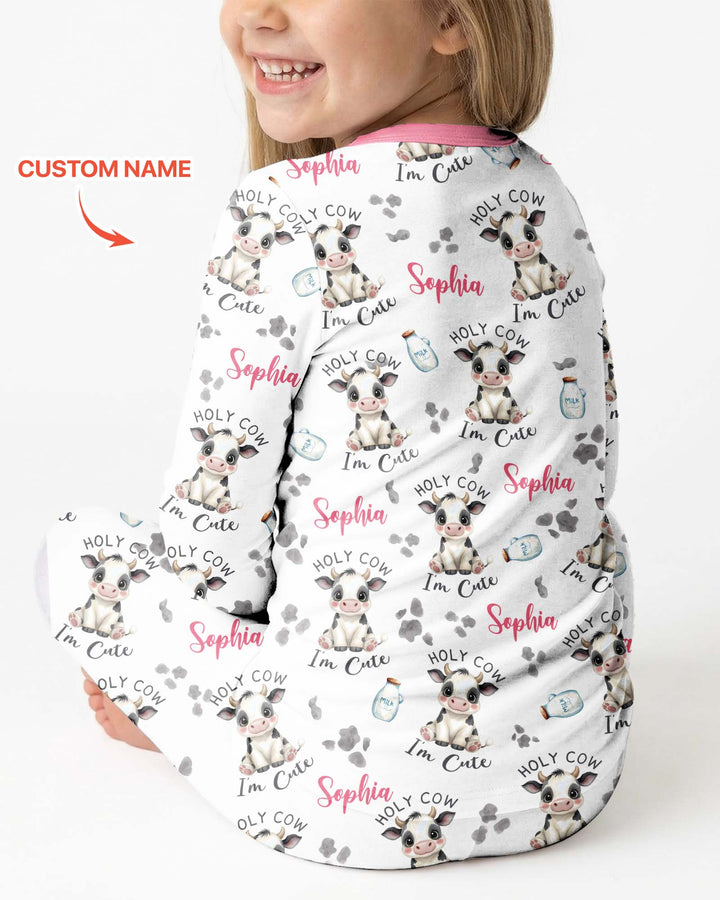 Holy Cow I'm Cute Custom Name Bamboo Two Piece Long Sleeve Pajama Set