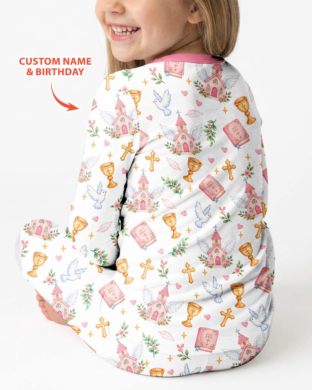Personalized When I Wake Up It Will Be My Christening Day Bamboo Two Piece Long Sleeve Pajama Set