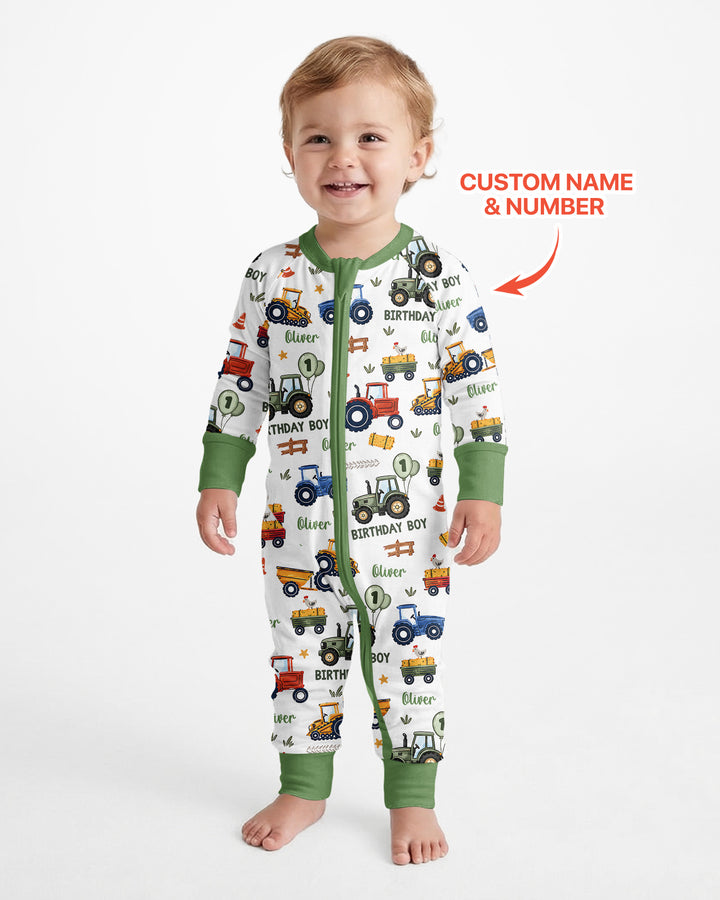 Custom Name and Age Tractor Birthday Boy Bamboo Convertible Zippy