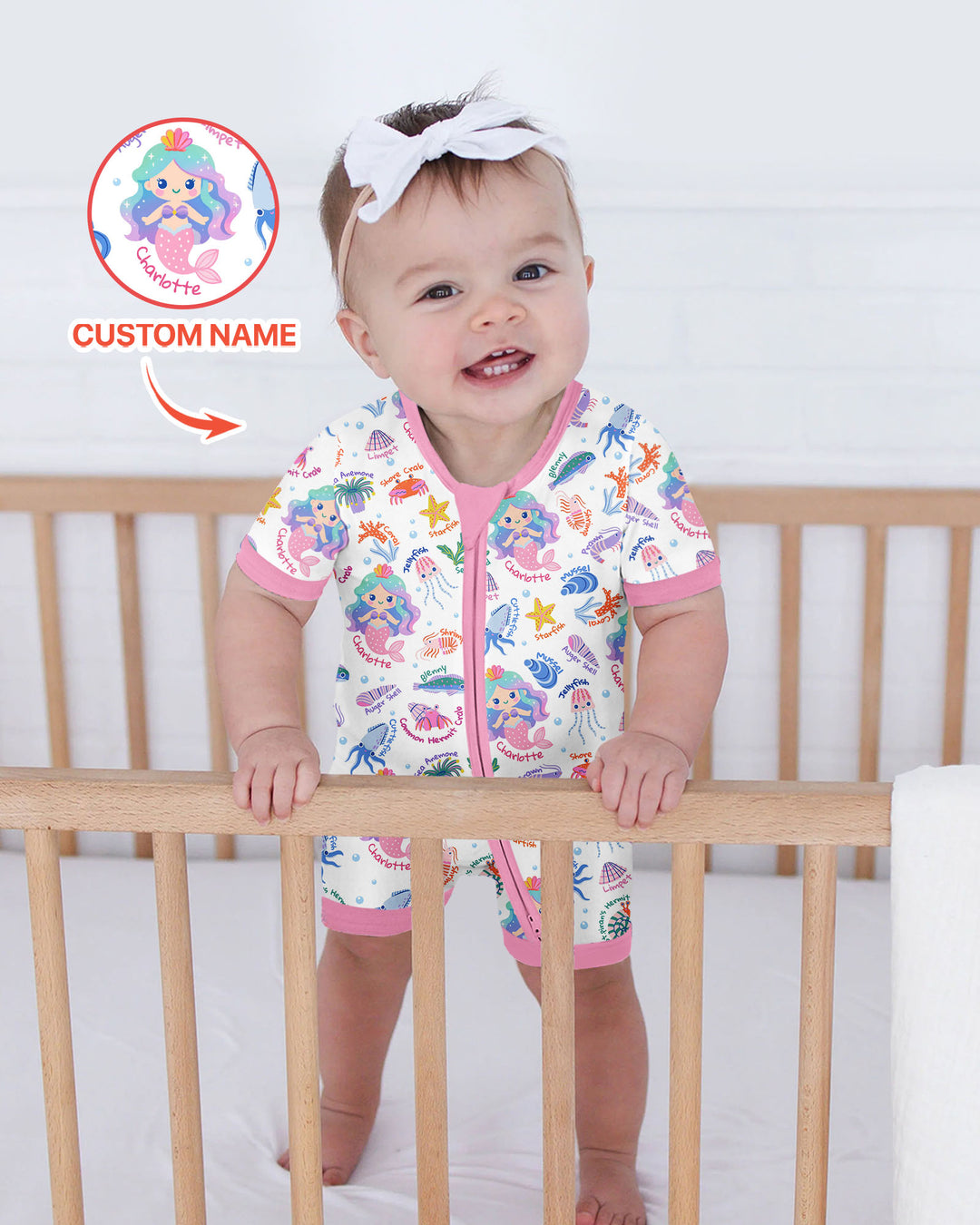 Personalized Cute Mermaid Bamboo Shorty Zippy