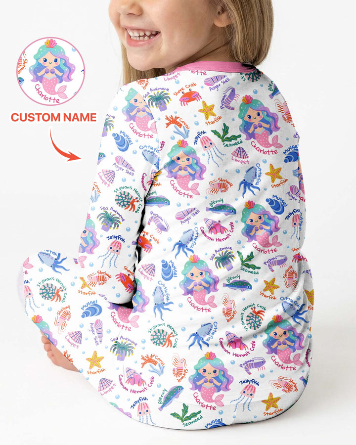Personalized Cute Mermaid Bamboo Two Piece Long Sleeve Pajama Set