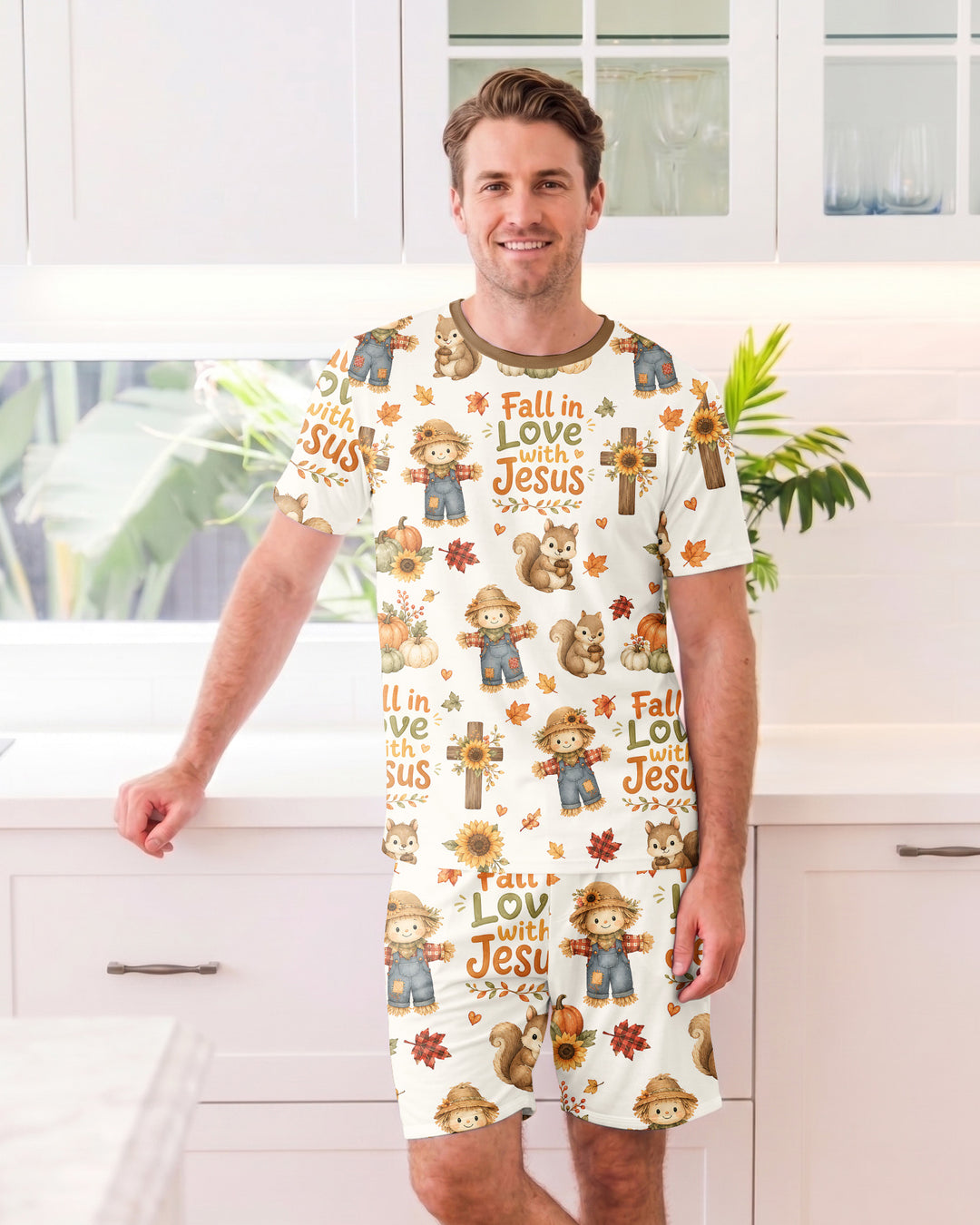Fall For Jesus Bamboo Men Short Sleeve Short Pajama Set