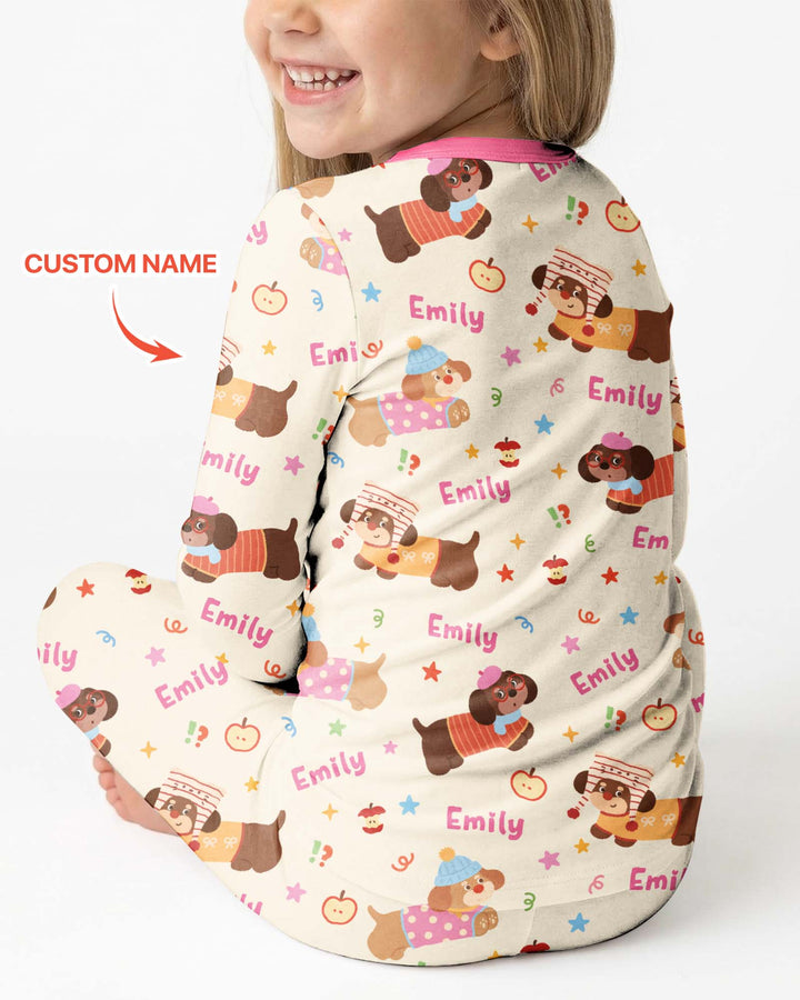 Cute Cozy Puppy Bamboo Two Piece Long Sleeve Pajama Set
