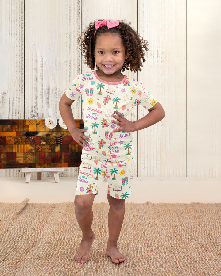 Sunshine and Jesus Summer VBS Bamboo Two Piece Short Sleeve Shorts Pajama Set