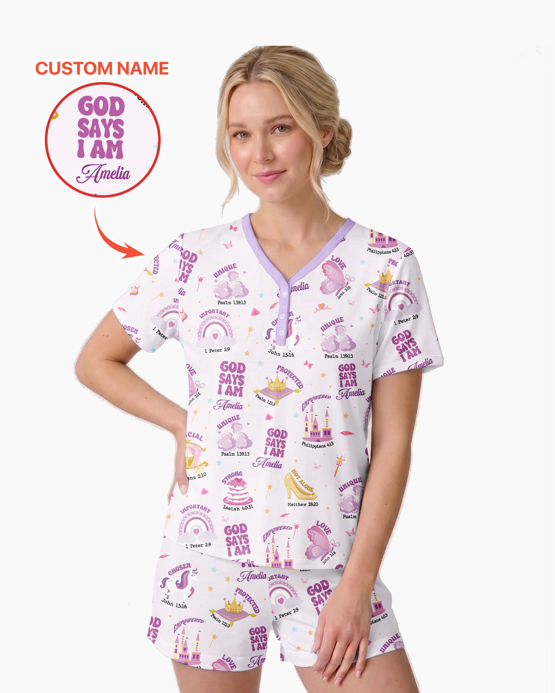 God Says I Am Girl Bamboo Women Short Sleeve Short Pajama Set