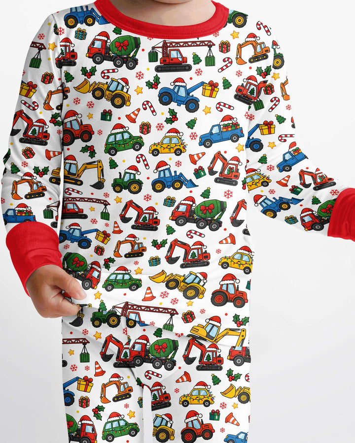 Excavator Christmas Trucks Bamboo Two Piece Long Sleeve Pajama Set