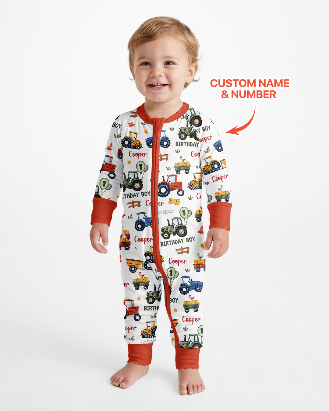 Custom Name and Age Tractor Birthday Boy Bamboo Convertible Zippy