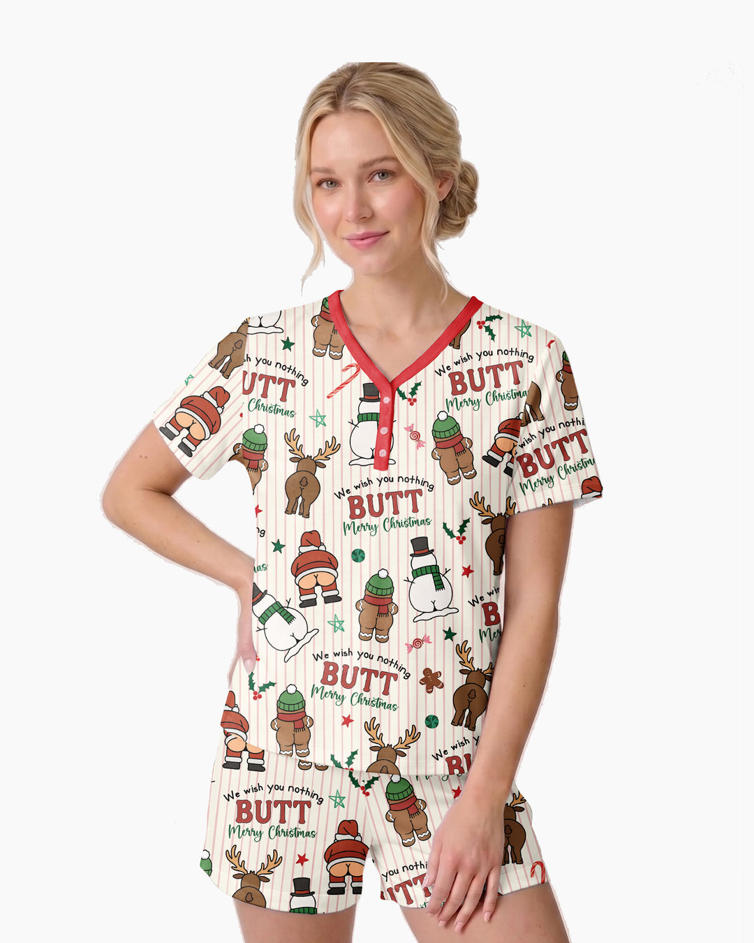 We Wish You Nothing Butt Merry Bamboo Women Short Sleeve Short Pajama Set
