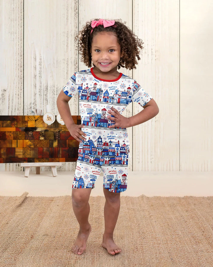 Small Town Freedom USA Bamboo Two Piece Short Sleeve Shorts Pajama Set