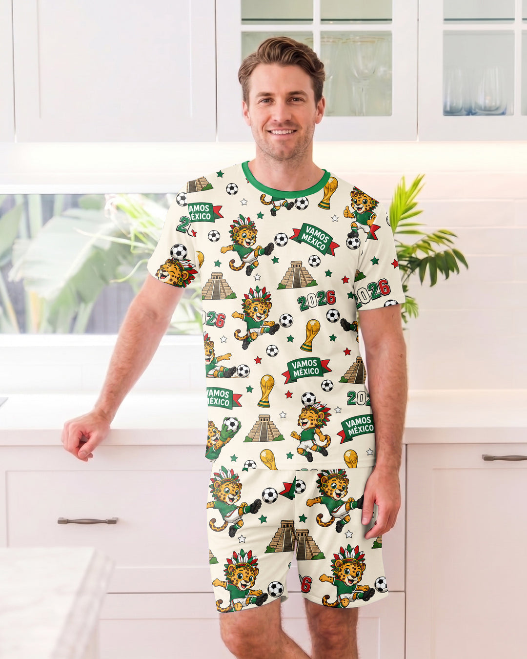 Jaguar 2026 Vamos Mexico Family Matching Bamboo Men Short Sleeve Short Pajama Set