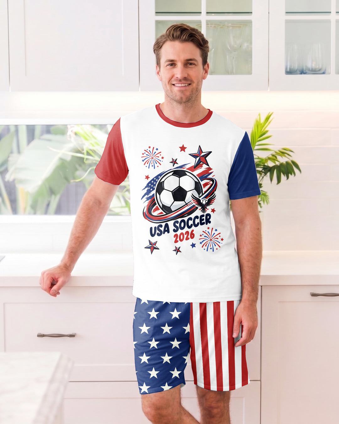 USA Soccer 2026 Family Matching Bamboo Men Short Sleeve Short Pajama Set