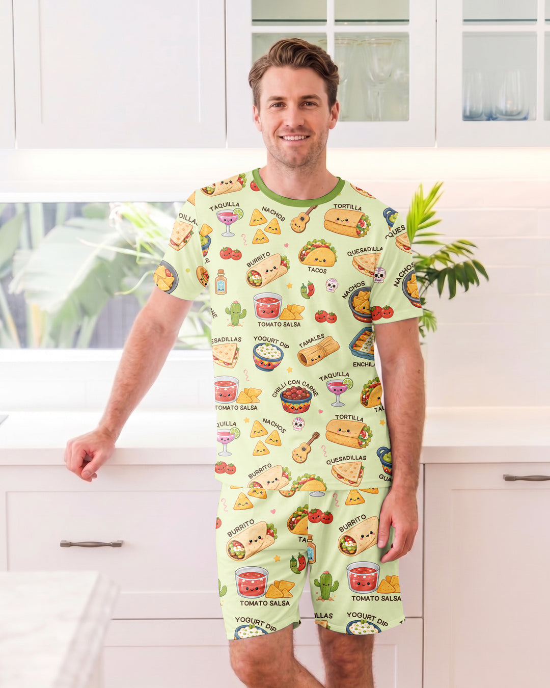 Kawaii Mexican Food Bamboo Men Short Sleeve Short Pajama Set