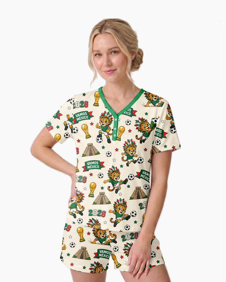 Jaguar 2026 Vamos Mexico Family Matching Bamboo Women Short Sleeve Short Pajama Set