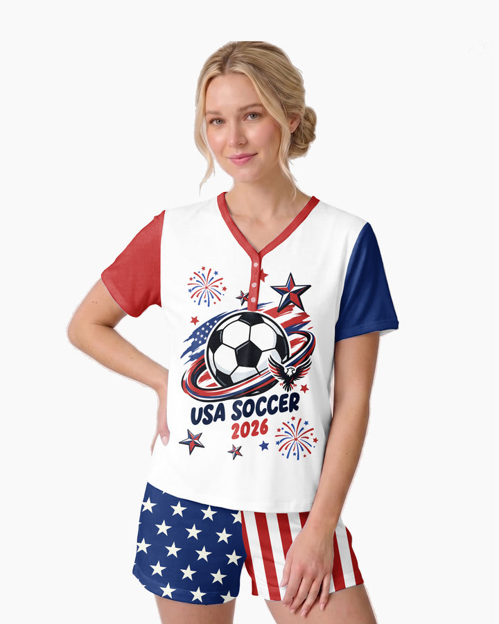 USA Soccer 2026 Family Matching Bamboo Women Short Sleeve Short Pajama Set