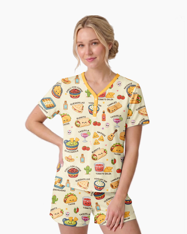 Kawaii Mexican Food Bamboo Women Short Sleeve Short Pajama Set