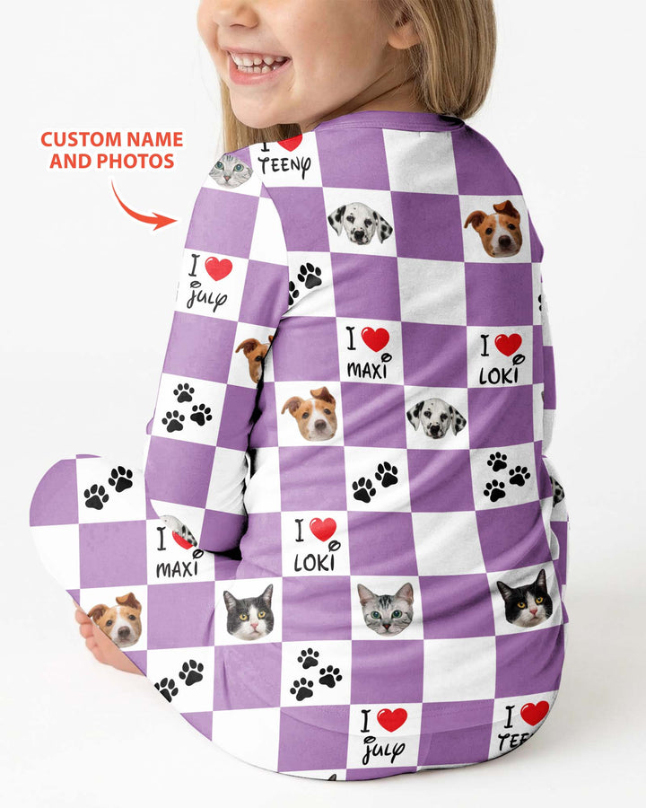 Custom Photo I Love My Best Friend Dog/ Cat Bamboo Two Piece Long Sleeve Pajama Set